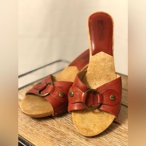 Michael Michael Kors Heels Womens 7 M Wooden Slide Studded Red Leather Slip On